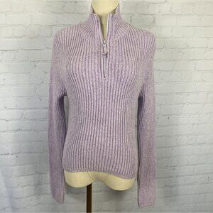 ⭐ Aerie Large Pastel Purple Ribbed Quarter Zip Mock Neck Sweater